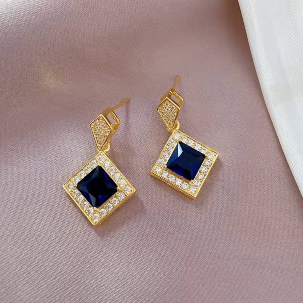Set! gold color plated Luxury Blue Crystal SetGold Necklace Earrings Evening - Picture 4 of 8